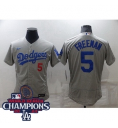 Youth Nike Los Angeles Dodgers Freddie Freeman #5 Gray Flex Base 2024 World Series Champions Stitched MLB Jersey