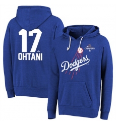 Men Los Angeles Dodgers 17 Shohei Ohtani Royal 2024 World Series Champions Name  26 Number Tri Blend Pullover Hoodie