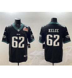 Men Philadelphia Eagles 62 Jason Kelce Black 2025 Super Bowl LIX Patch Vapor Untouchable Limited Stitched Football Jersey