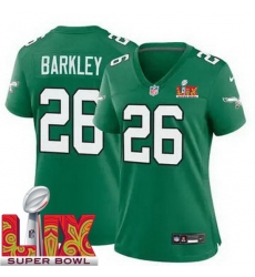 Women Philadelphia Eagles Saquon Barkley #26 Kelly Green 2024 2025 Super Bowl LIX F U S E Stitched NFL Jersey