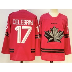 Men Canada Hockey 17 Macklin Celebrini Red Stitched Jersey