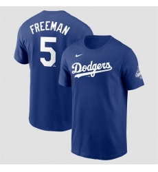 Men Los Angeles Dodgers 5 Freddie Freeman Royal 2025 World Series Champions Name  26 Number T Shirt