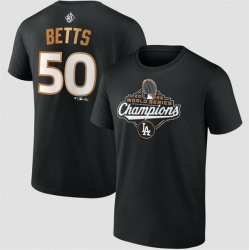 Men Los Angeles Dodgers 50 Mookie Betts Black 2025 World Series Champions Name  26 Number T Shirt