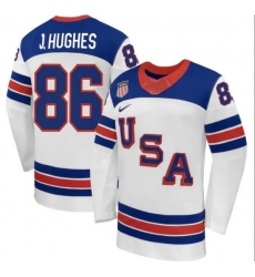 Men's USA #86 Jack Hughes White 2026 Stitched Hockey Jersey Men's USA #86 Jack Hughes White 2026 Stitched Hockey Jersey