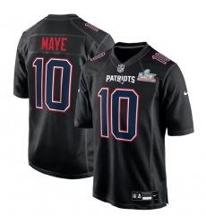 Men New England Patriots 10 Drake Maye Black 2025 Super Bowl LX Patch Carbon Fashion Stitched Game Jersey Men New England Patriots 10 Drake Maye Black 2025 Super Bowl LX Patch Carbon Fashion Stitched Game Jersey