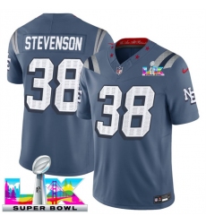 Men New England Patriots 38 Rhamondre Stevenson Storm Blue 2025 F U S E Super Bowl LX Patch Rivalries Vapor Limited Stitched Football Jersey Men New England Patriots 38 Rhamondre Stevenson Storm Blue 2025 F U S E Super Bowl LX Patch Rivalries Vapor Limited Stitched Football Jersey