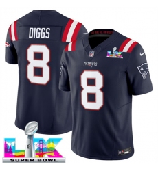 Men New England Patriots 8 Stefon Diggs Navy 2025 F U S E Super Bowl LX Patch Vapor Limited Stitched Football Jersey Men New England Patriots 8 Stefon Diggs Navy 2025 F U S E Super Bowl LX Patch Vapor Limited Stitched Football Jersey