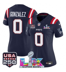 Women New England Patriots 0 Christian Gonzalez Navy 2025 F U S E Super Bowl LX Patch And USA 250 27 Patch Vapor Limited Football Stitched Jersey Women New England Patriots 0 Christian Gonzalez Navy 2025 F U S E Super Bowl LX Patch And USA 250 27 Patch Vapor Limited Football Stitched Jersey