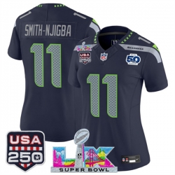 Women Seattle Seahawks 11 Jaxon Smith Njigba Navy 2025 F U S E  Super Bowl LX Patch And 50th Season  26 USA 250 27 Patch Vapor Limited Football Stitched Je