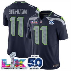 Youth Seattle Seahawks 11 Jaxon Smith Njigba Navy 2025 F U S E  Super Bowl LX Patch And 50th Season Patch Vapor Limited Stitched Football Jersey