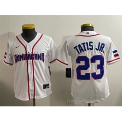 Women Dominican Republic Baseball  Fernando Tatis Jr  White 2026 World Baseball Classic Home Stadium Stitched Baseball Jersey Run Small 