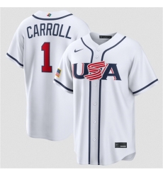 Men USA Baseball 1 Corbin Carroll White 2026 World Baseball Classic Home Stadium Stitched Jersey Men USA Baseball 1 Corbin Carroll White 2026 World Baseball Classic Home Stadium Stitched Jersey