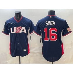Men USA Baseball  16 Will Smith Navy 2026 World Baseball Classic Road Stadium Stitched Jersey