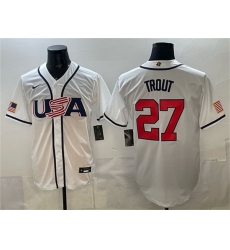 Men USA Baseball 27 Mike Trout White 2026 World Baseball Classic Home Stadium Stitched Jersey Men USA Baseball 27 Mike Trout White 2026 World Baseball Classic Home Stadium Stitched Jersey