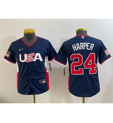Youth USA Baseball 24 Bryce Harper Navy 2026 World Baseball Classic Stadium Stitched Baseball Jersey Youth USA Baseball 24 Bryce Harper Navy 2026 World Baseball Classic Stadium Stitched Baseball Jersey