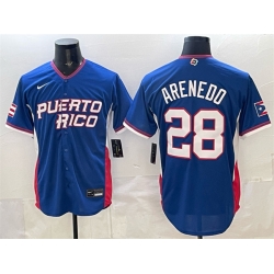 Men Puerto Rico Baseball  28 Nolan Arenado Royal 2026 World Baseball Classic Road Stadium Stitched Jersey