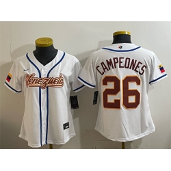Women Venezuela Baseball  26 Campeones White 2026 World Baseball Classic Home Stadium Stitched Baseball Jersey Run Small 
