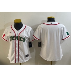 Women Mexico Baseball Blank White 2026 World Baseball Classic Home Stadium Stitched Baseball Jersey