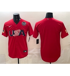 Men USA Baseball Blank Red 2026 World Baseball Classic United States 250th Anniversary Patch Stadium Stitched Jersey
