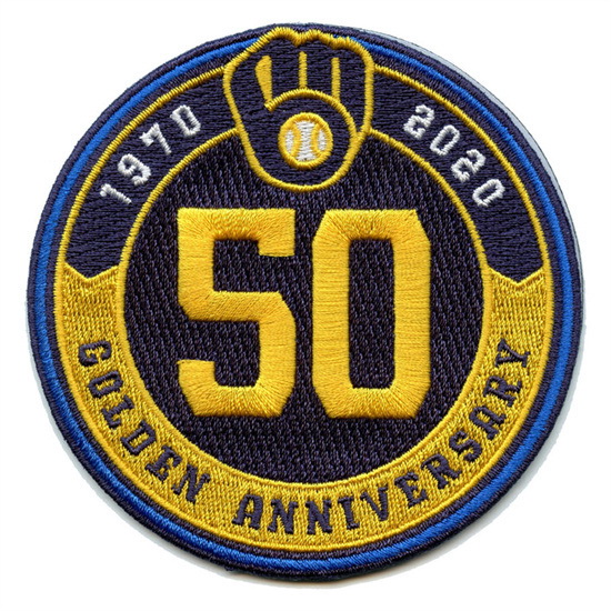 Men 2020 Milwaukee Brewers Golden 50th Anniversary Sleeve Patch Biaog